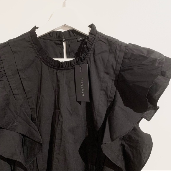 DYNAMITE Frill Poplin Black Top NWT - Picture 7 of 15